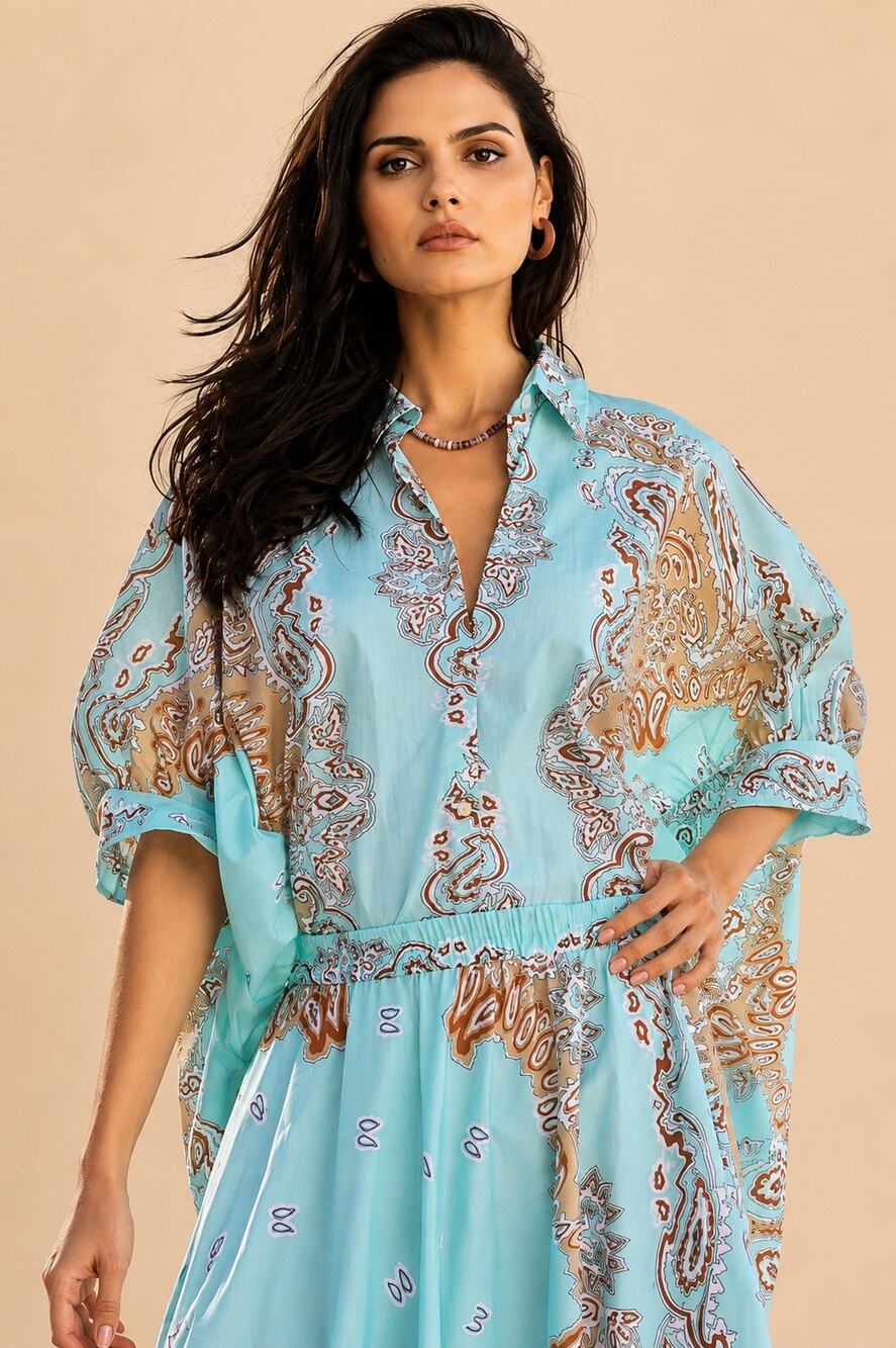 Gold & Silver Paris Success Blue Oversized Blouse